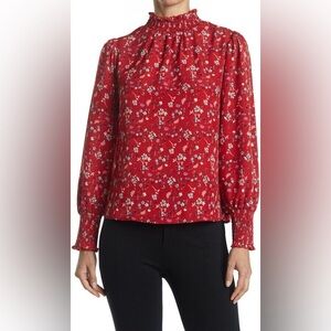 Sanctuary Red Floral Balloon Sleeve Blouse sz L